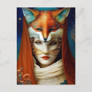 Cartão Postal Fox Mulher Surreal Fantasy Art