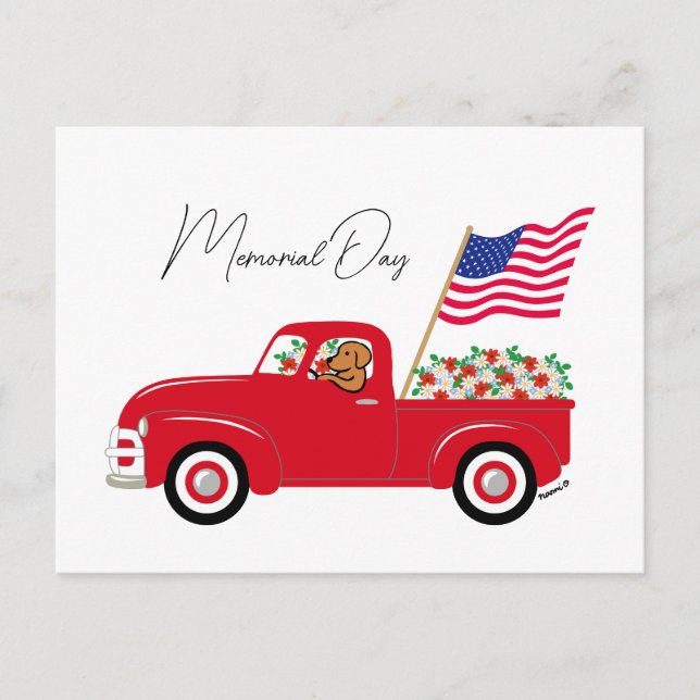 Cartão Postal Fox Red Labrador Red Truck Memorial Day (Frente)