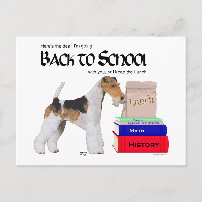 Cartão Postal Fox Terrier com fio de volta à escola (Frente)
