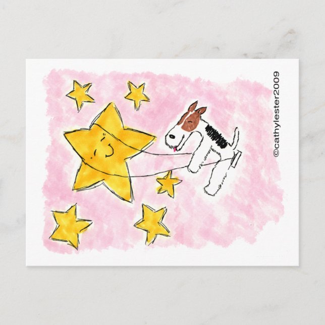 Cartão Postal Fox terrier de fio balançando em uma estrela (Frente)
