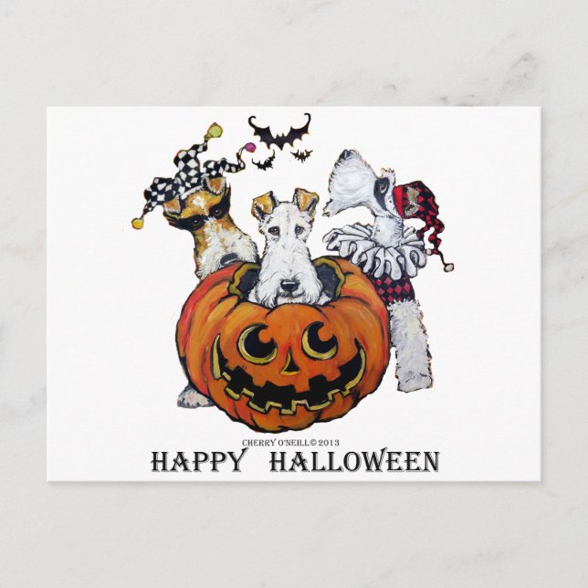 Cartão Postal Fox Terrier Halloween (Frente)