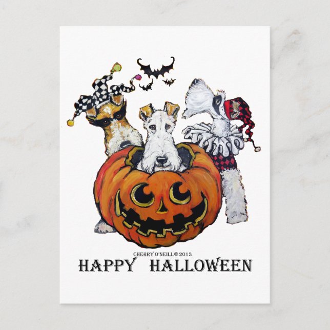 Cartão Postal Fox Terrier Halloween (Frente)