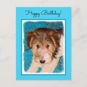 Cartão Postal Fox Terrier Puppy Painting - Arte Original De Cão
