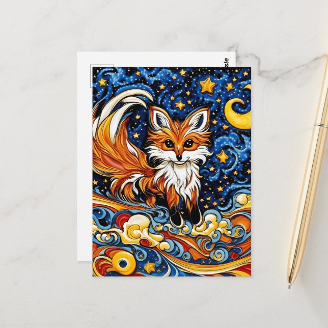 Cartão Postal Fox Vermelha Galáctica Criança Como Arte (Frente/Verso In Situ)