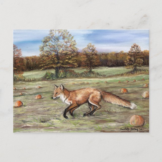 Cartão Postal Fox vermelho na pintura Pastel da arte do remendo (Frente)
