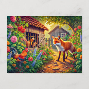 Cartão Postal Fox visitando a colher de frango