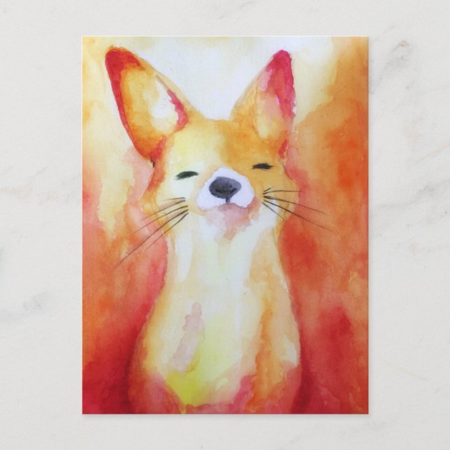 Cartão Postal Fox Watercolor Painting (Frente)