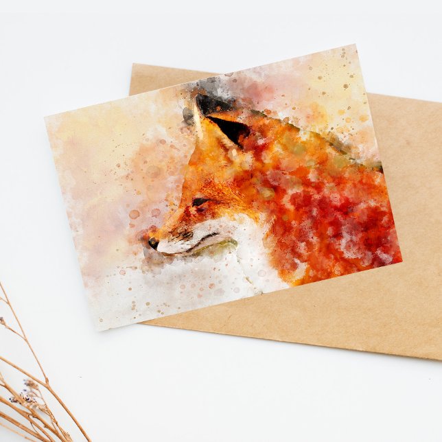Cartão Postal Fox Watercolor Retrato 03 (Criador carregado)