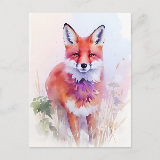 Cartão Postal Fox Watercolor Retrato 2 (Frente)
