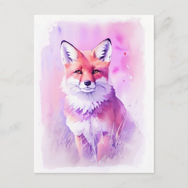 Cartão Postal Fox Watercolor Retrato 3 (Frente)