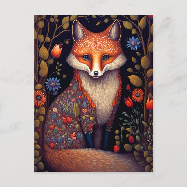 Cartão Postal Fox Woodland Fantasy Art (Frente)
