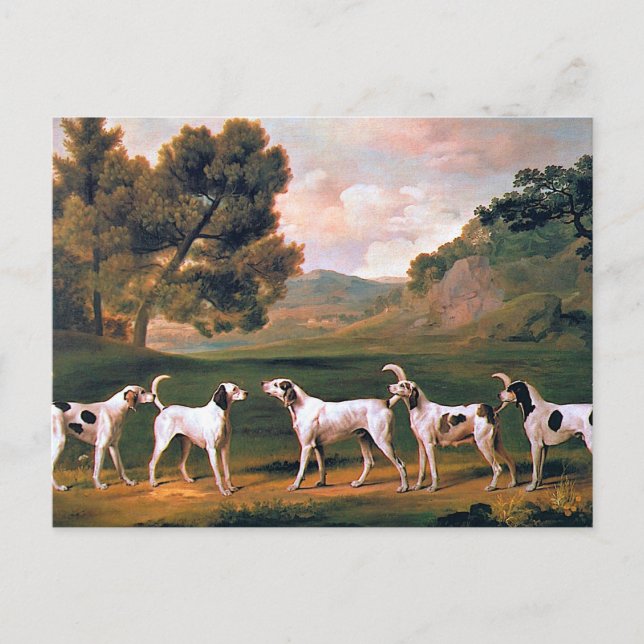 Cartão Postal Foxhounds , em paisagem, por George Stubbs (Frente)