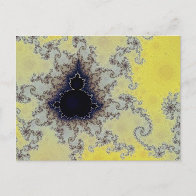 Cartão Postal Fractal amarelo e azul de Mandelbrot (Frente)
