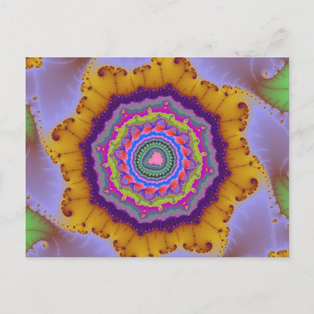 Cartão Postal Fractal Dourado e roxo colorido (Frente)
