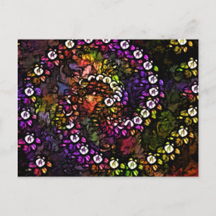 Cartão Postal fractal roxo floral Espiral Arco-íris Psicodélico