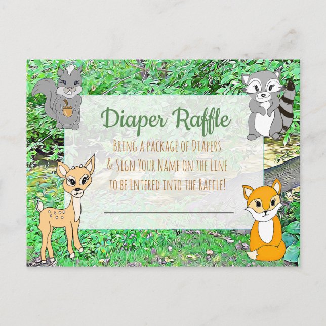 Cartão Postal Fralda Raffle Chá de fraldas Game Forest Animais (Frente)