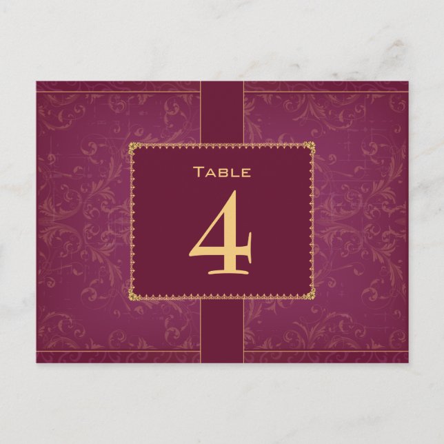 Cartão Postal Framboesa escura e mesa de casamento dourada (Frente)