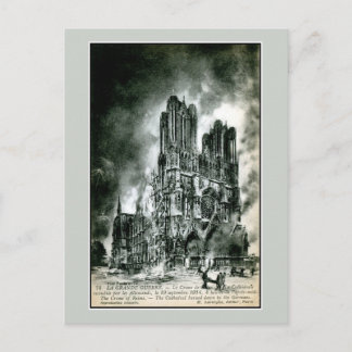 Cartão Postal França, Catedral em Chamas de Reims