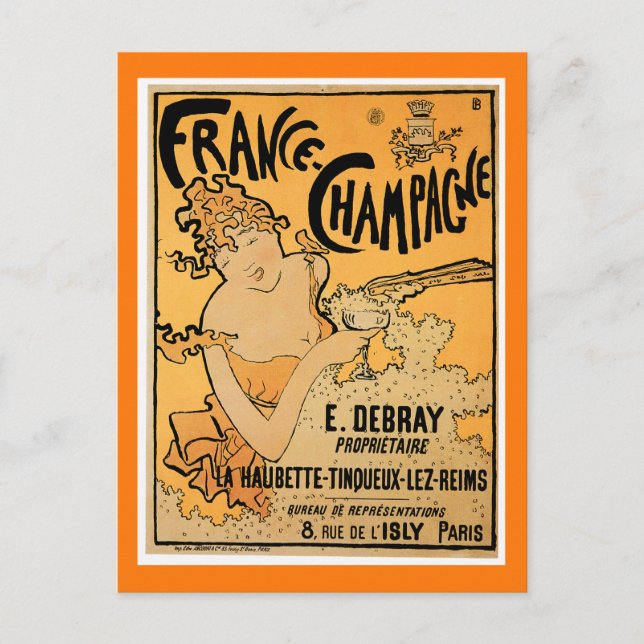 Cartão Postal França Champagne Bebida Vintage (Frente)