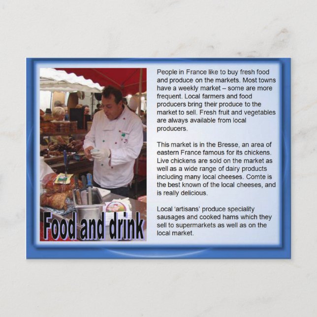 Cartão Postal França, comida Francesa (Frente)