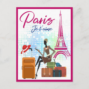 Cartão Postal França Moderna Paris je t'aime Eiffel Tower Viage