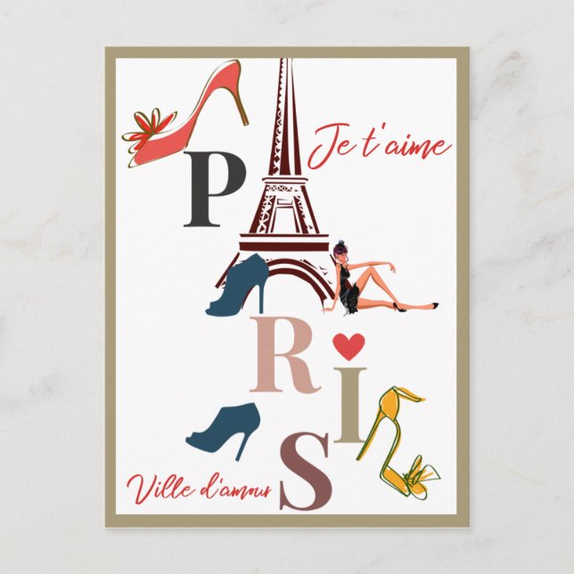 Cartão Postal França Moderna Paris je t'aime Eiffel Tower Viagem (Frente)