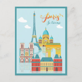 Cartão Postal França Moderna Paris je t'aime Eiffel Tower Viagem