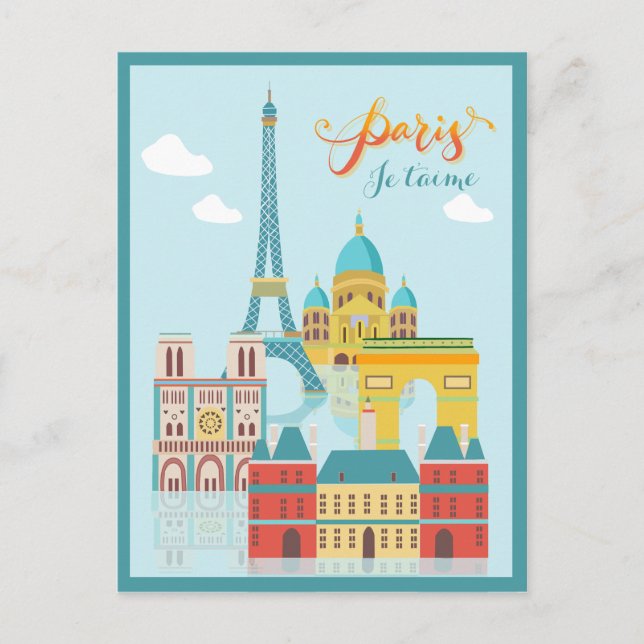 Cartão Postal França Moderna Paris je t'aime Eiffel Tower Viagem (Frente)