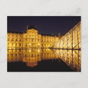 Cartão Postal França, Paris, Museu Louvre à noite.