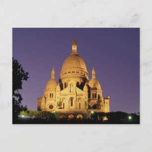 Cartão Postal França, Paris, Sacré-Coeur ao anoitecer.