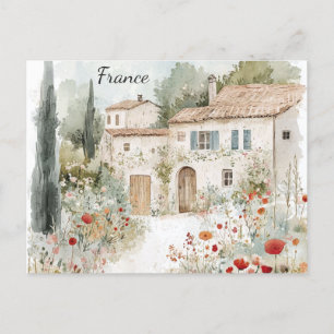 Cartão Postal France Vintage Watercolor French Villa Viagem