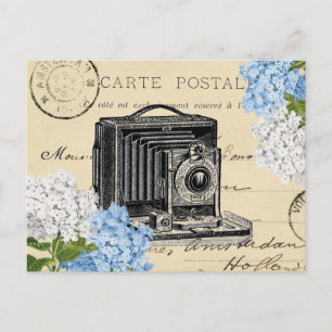 Cartão postal francês azul Flor Vintage Camera B
