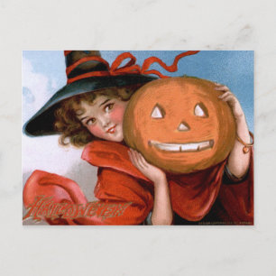 Cartão Postal Frances Brundage: Bruxa com Jack O'Lantern