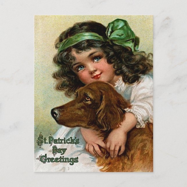 Cartão Postal Frances Brundage: Rapariga com Cachorro (Frente)