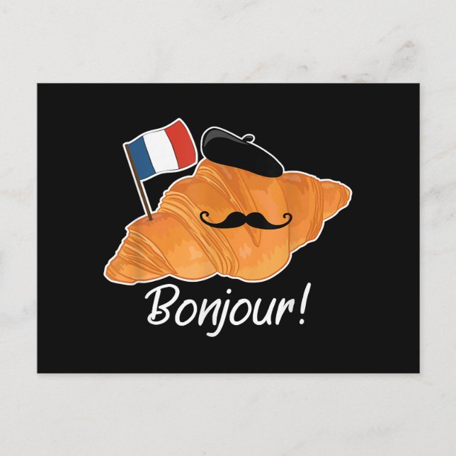 Cartão Postal Francês Croissant Lover França Bandeira Francófilo (Frente)