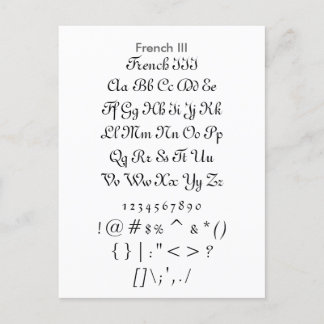 Cartão Postal Francês III - Folha de Amostra de Fontes Zazzle