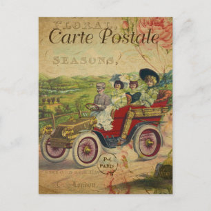 Cartão postal francês Vintage, Carro Retroativo