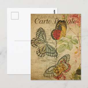 Cartão postal francês Vintage,ilustração Butterfli