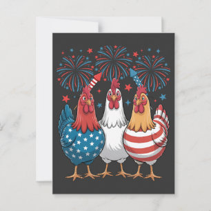 Cartão Postal Frango Bandeira dos EUA Patriótico 4 de Julho