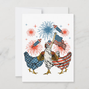 Cartão Postal Frango Bandeira dos EUA Patriótico 4 de Julho