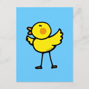 Cartão Postal Frango Brincalhão na Ilustração Azul