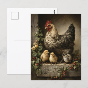 Cartão Postal Frango Caipira com Pintinhos