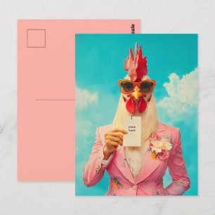 Cartão Postal Frango Chic em Terno Rosa