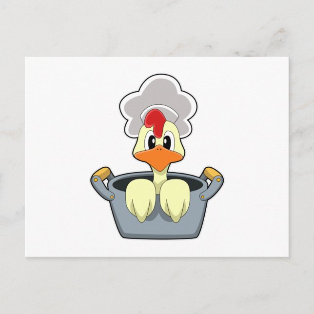 Cartão Postal Frango com panela de cozinha (Frente)