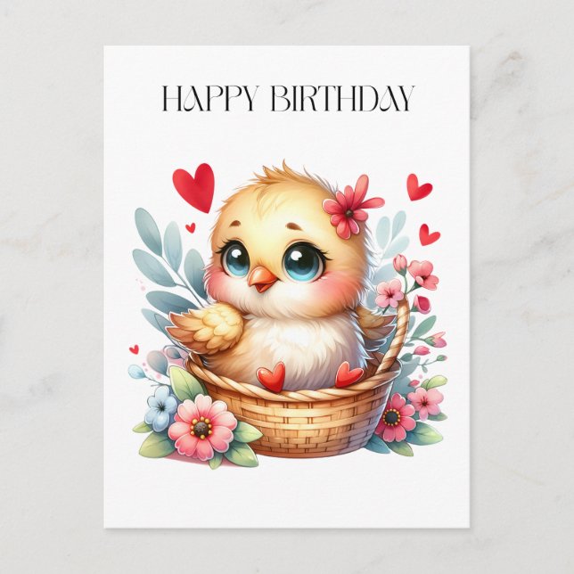 Cartão Postal Frango de aniversário fofo. (Frente)