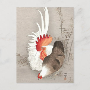 Cartão Postal Frango e Galo por Ohara Koson