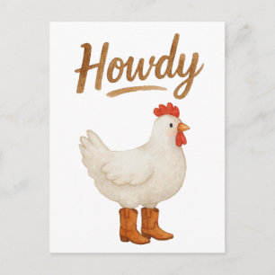 Cartão Postal Frango Howdy em Botas de Cowboy