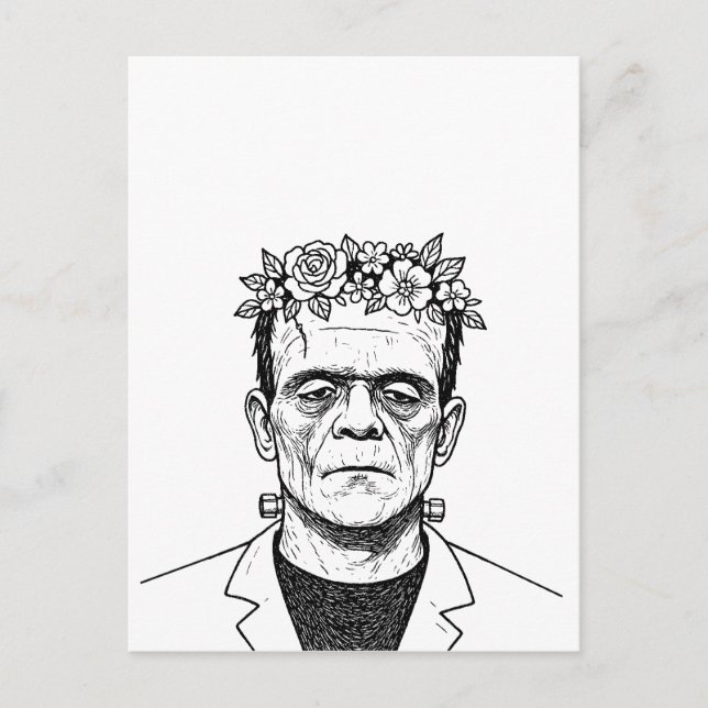Cartão Postal Frankenstein com uma Coroa de Flores (Frente)