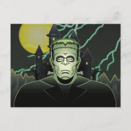 Cartão Postal Frankenstein Monster Halloween Castle Lightning