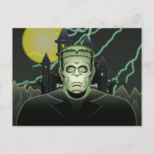 Cartão Postal Frankenstein Monster Halloween Castle Lightning